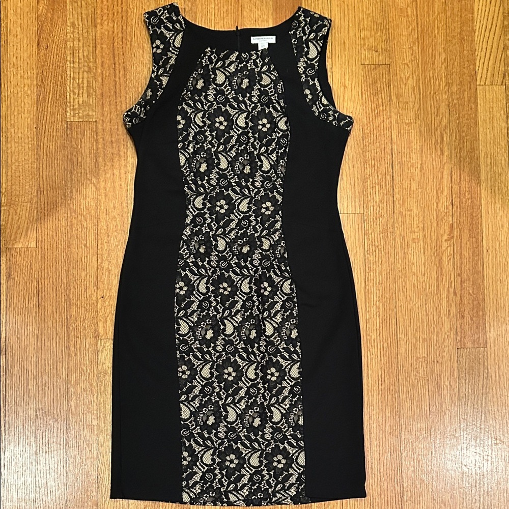 Katherine Barclay Elegant Black and Cream Lace Dress Size 10 - Picture 10 of 15